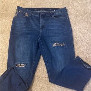 Never Worn Chico's Women's Cropped Jeans with Leopard Accents Size 14 (2.5)